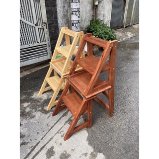 Ghế thắp nhang & ghế xếp mở thành thang gỗ cao su tiện ích 2 trong 1 cao 85cm ( 2 màu )