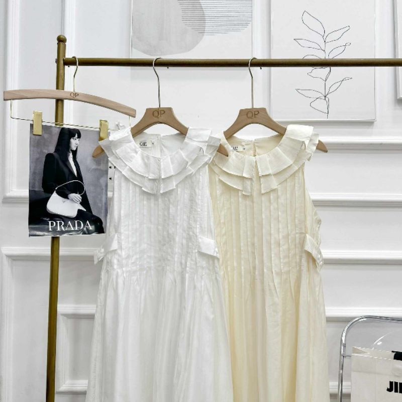 Váy tơ babydoll cổ dập ly