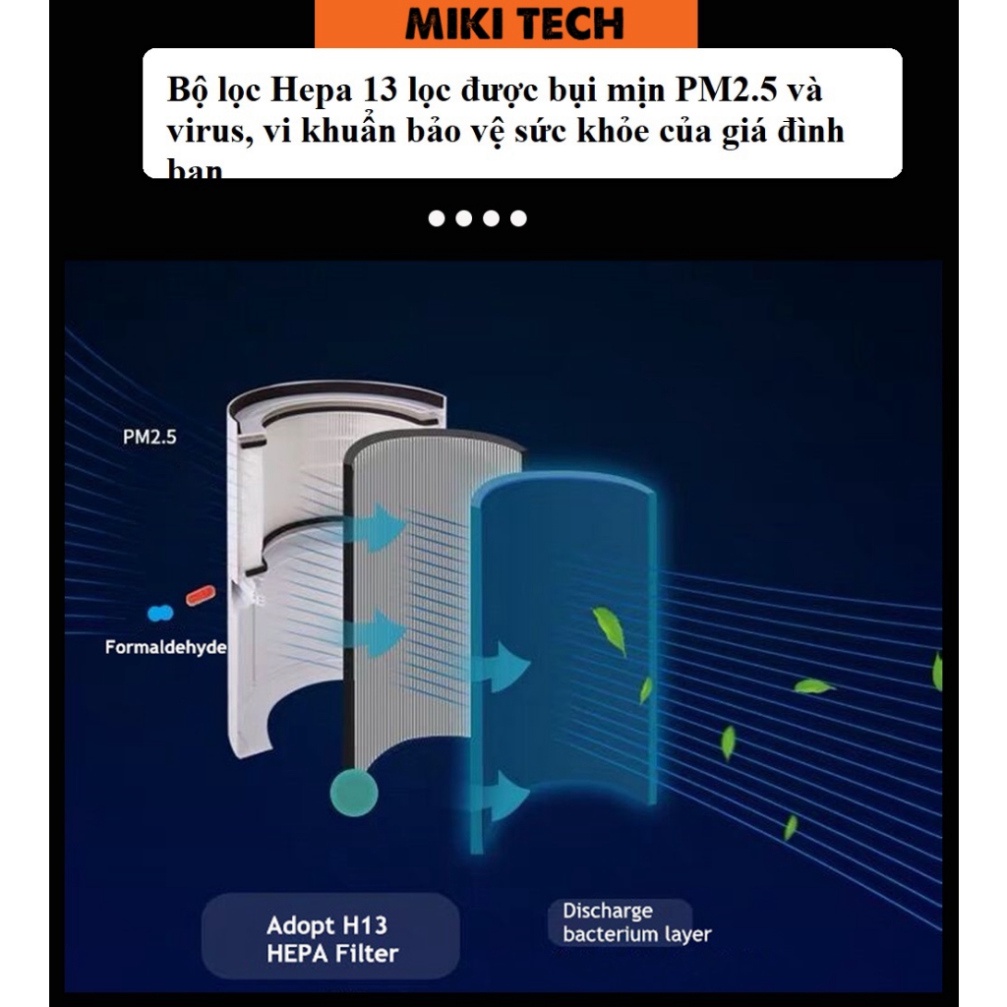 Máy lọc không khí MIKI Purifier LP2 tích hợp quạt không cánh 10 cấp độ, khử khuẩn Plasma, lõi lọc HEPA H13 . | BigBuy360 - bigbuy360.vn