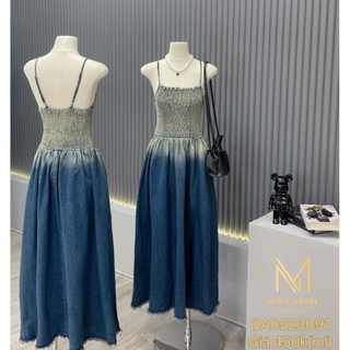 VÁY/ĐẦM NỮ 2 DÂY JEAN MÀI LOANG XANH CHUN ÔM - VÁY/ĐẦM NỮ MAXI BÒ MÀI dáng thon dài TÔN DÁNG Q&QUEEN STORE