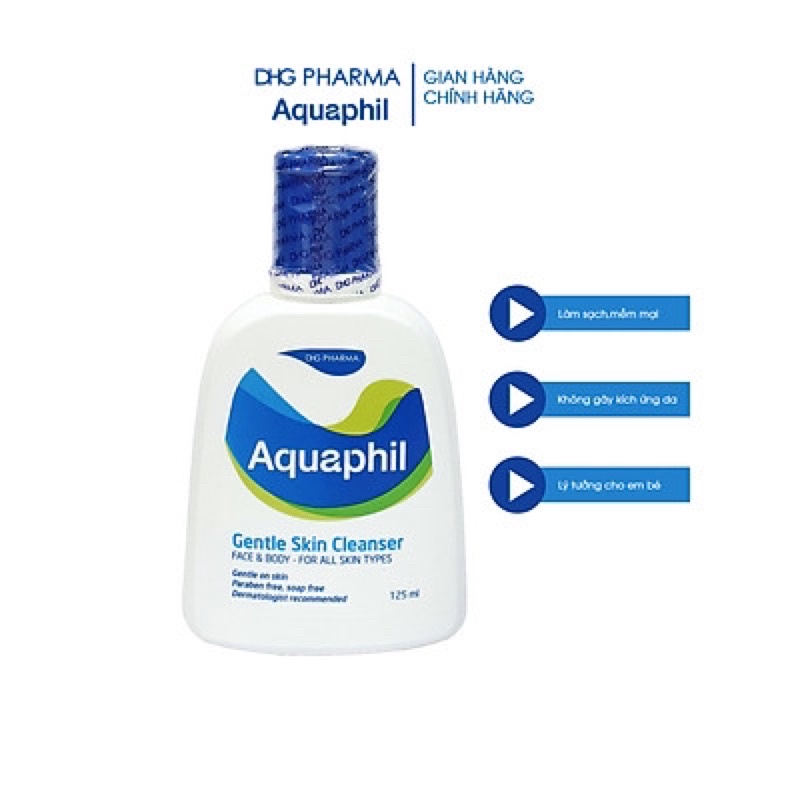 Sữa rửa mặt và toàn thân dịu nhẹ Aquaphil 125ml - Chính hãng DHG Pharma