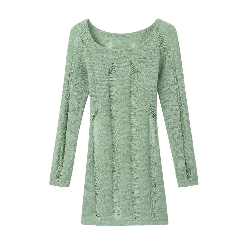 Áo Dệt Kim Tay Dài Trễ Vai Phong Cách Pháp Ngọt Ngào Thiết Kế Mới Cho Nữ