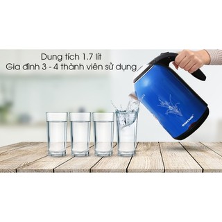 Ấm đun siêu tốc Sunhouse SHD1382B,Dung tích 1.7 lít, Công suất 1800W, Thân ấm gồm 2 lớp, tự ngắt khi nước sôi