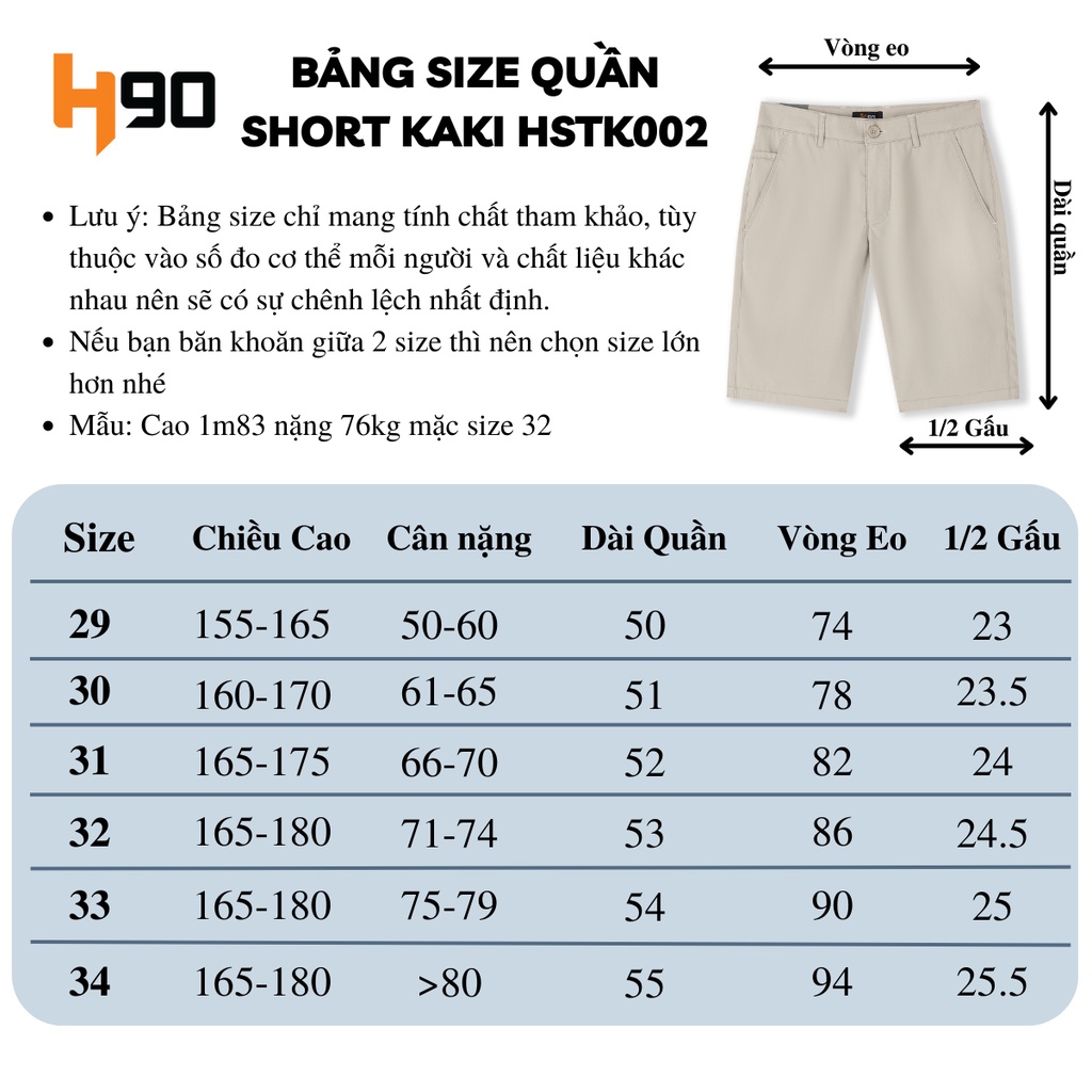 Quần Short Nam H90 Chất Kaki Co Giãn Form Rộng Trẻ Trung, Năng Động Màu Đen, Trắng, Be HSTK002