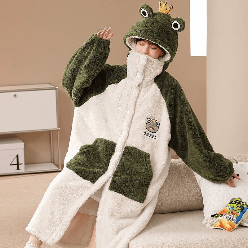Áo Choàng Ngủ Công Chúa Bạch Tuyết Bộ Đồ Ngủ Dáng Dài Nhung San Hô Thu Đông Cho Nữ Bộ Đồ Mặc Nhà Flannel Lót Lông Dày Dặ