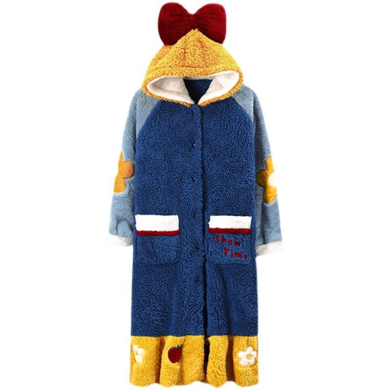 Áo Choàng Ngủ Công Chúa Bạch Tuyết Bộ Đồ Ngủ Dáng Dài Nhung San Hô Thu Đông Cho Nữ Bộ Đồ Mặc Nhà Flannel Lót Lông Dày Dặ