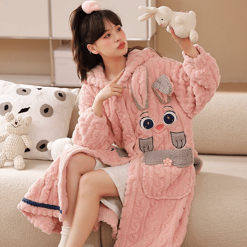 Áo Choàng Ngủ Công Chúa Bạch Tuyết Bộ Đồ Ngủ Dáng Dài Nhung San Hô Thu Đông Cho Nữ Bộ Đồ Mặc Nhà Flannel Lót Lông Dày Dặ