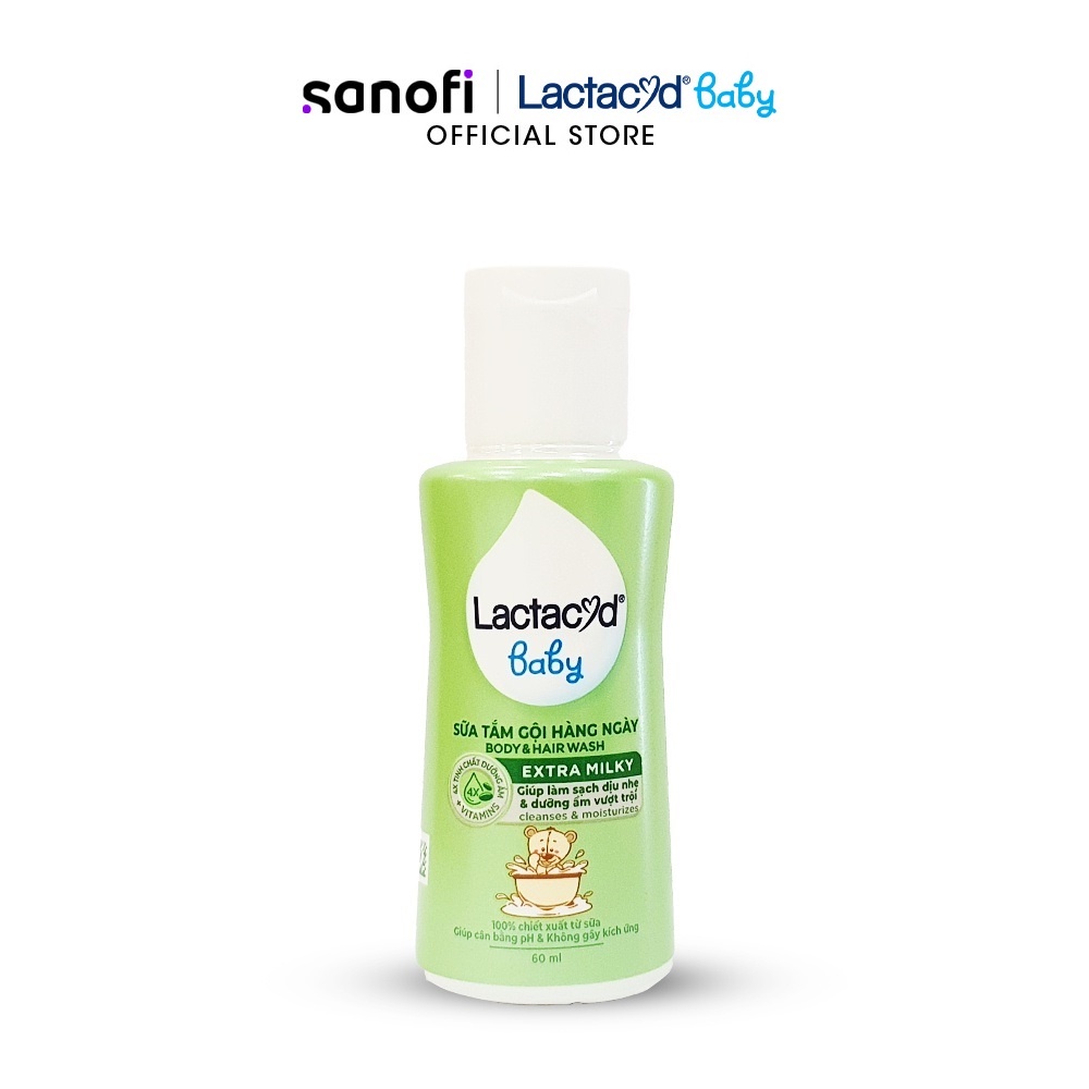 (Quà tặng Lactacyd) Sữa Tắm Gội Trẻ Em Lactacyd Baby Extra Milky 60ml
