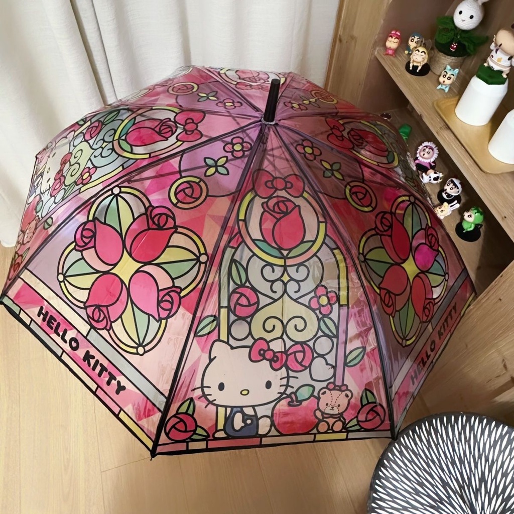 Dù Che Mưa Nắng Tay Cầm Dài Hình Hoa Hồng Sanrio kitty Nhỏ Nhắn Phong Cách Dễ Thương Cho Học Sinh / Văn Phòng / Đi Du Lịch Ngoài Trời
