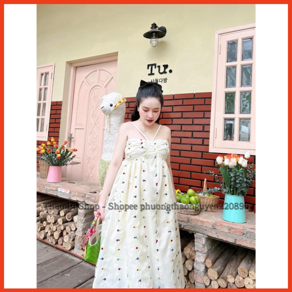 Đầm maxi cổ yếm hoa nhí bo ngực đi du lịch đi chơi siêu đẹp kèm hình thật video - P&T House