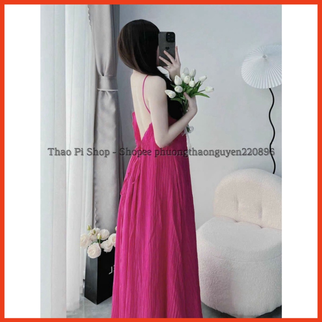Đầm maxi hở lưng dài cổ yếm đũi tơ hai lớp cao cấp siêu đẹp hình thật video - P&T House