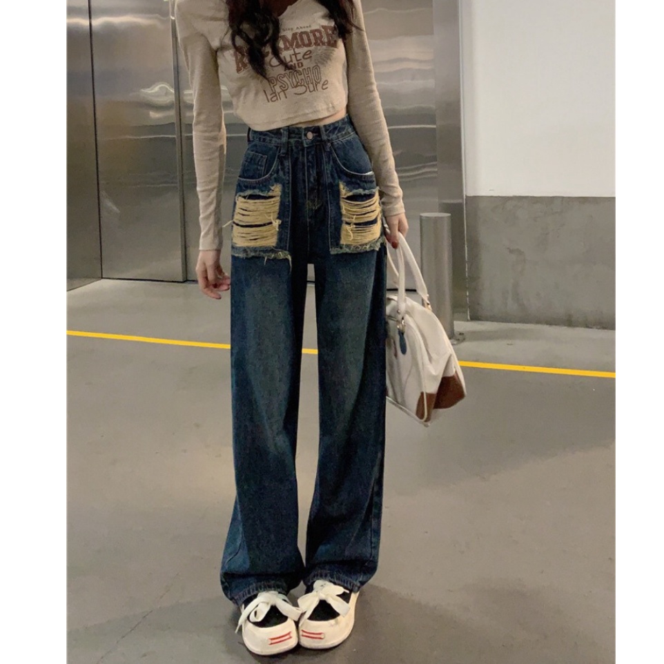 Quần Jean Nữ Ống Rộng MELLYSTORE , Quần Nữ Rách Ống Cá Tính, Chất Vải Bò Cao Cấp - Hàng Loại 1 MA01