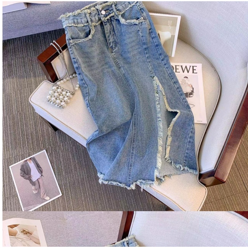 Chân Váy Denim Dài Dáng Chữ a Lưng Cao Xẻ Tà Thời Trang Mùa Hè 2023 Mới Cho Nữ