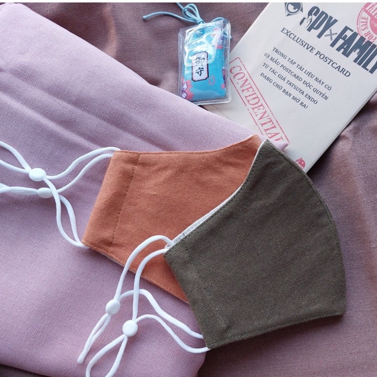 KHẨU TRANG VẢI COTTON màu trơn có dây đeo tăng giảm. khẩu trang chống nắng, bụi bẩn