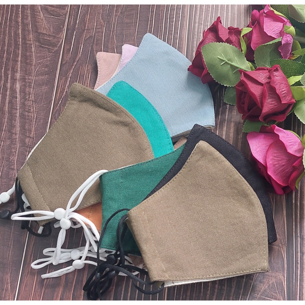 KHẨU TRANG VẢI COTTON màu trơn có dây đeo tăng giảm. khẩu trang chống nắng, bụi bẩn