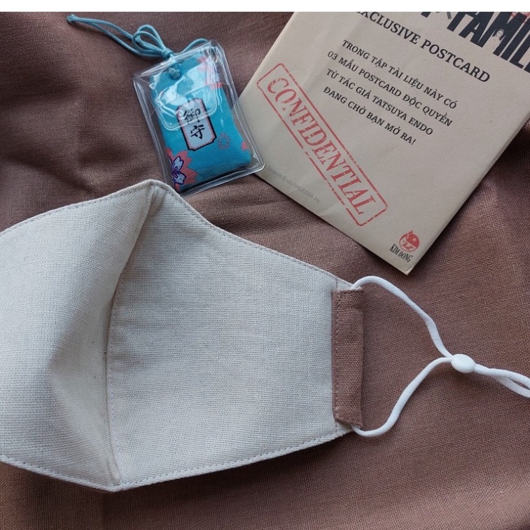 KHẨU TRANG VẢI COTTON màu trơn có dây đeo tăng giảm. khẩu trang chống nắng, bụi bẩn