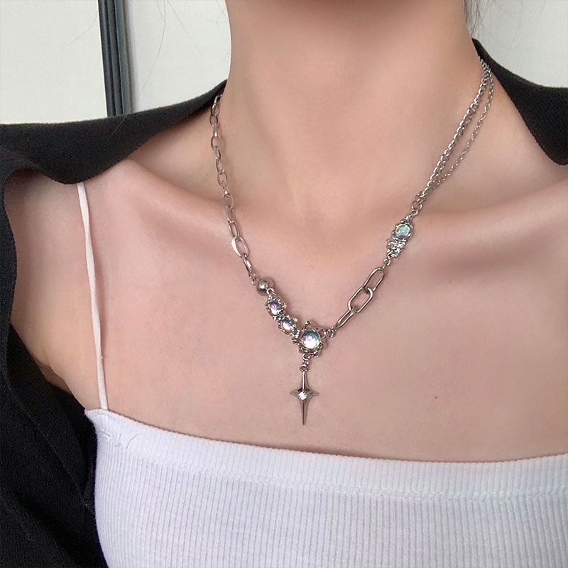 Vòng cổ Mặt Trăng Và Ngôi Sao Phong Cách hip hop California ins Cao Cấp Cho Nữ