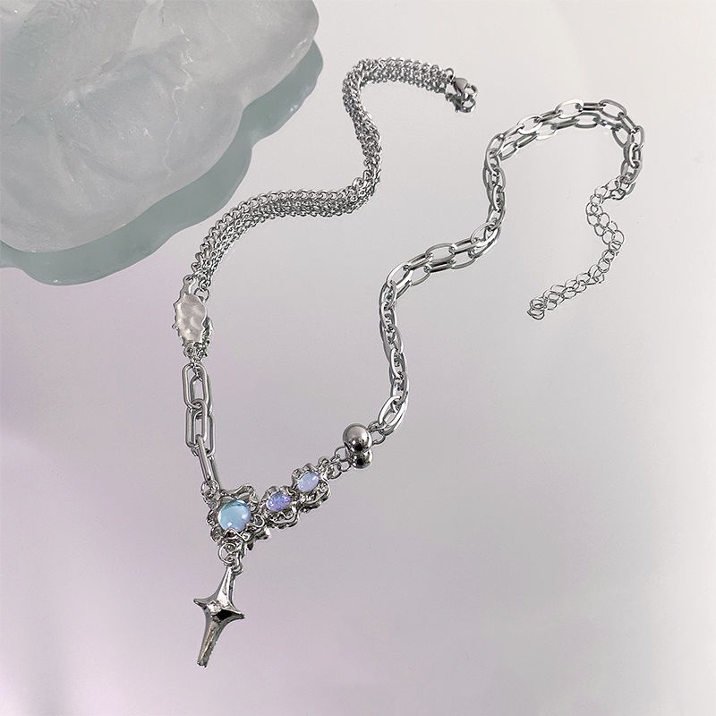 Vòng cổ Mặt Trăng Và Ngôi Sao Phong Cách hip hop California ins Cao Cấp Cho Nữ