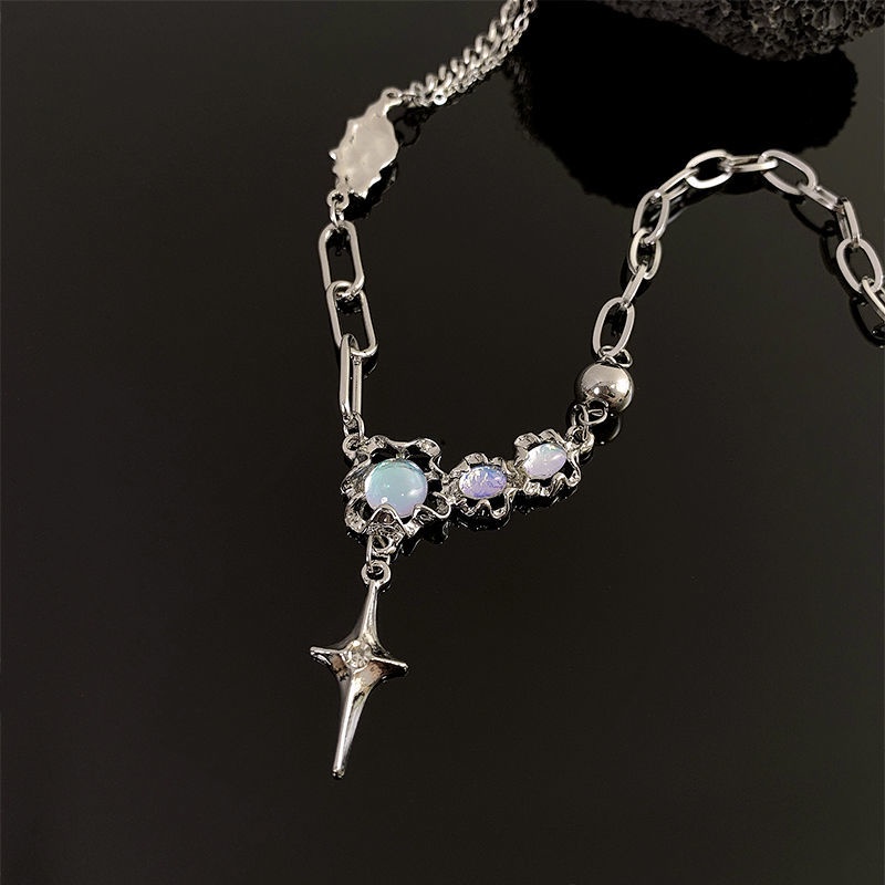 Vòng cổ Mặt Trăng Và Ngôi Sao Phong Cách hip hop California ins Cao Cấp Cho Nữ