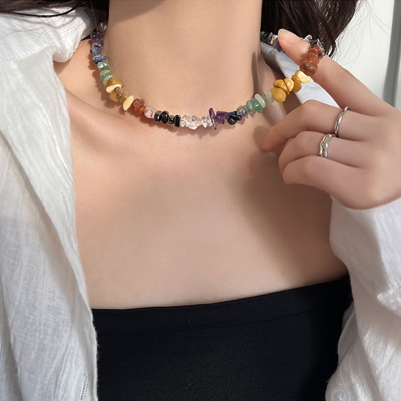 Vòng cổ Hạt Thủy Tinh Năm Màu Cá Tính Ngọt Ngào Cho Nữ