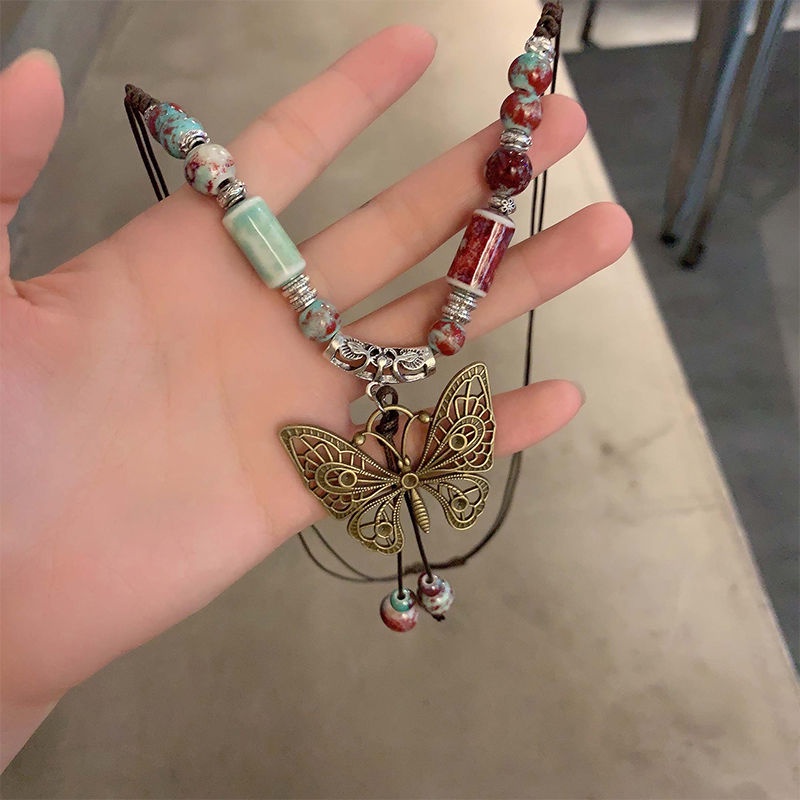 Vòng cổ Mặt Hình Bướm Phong Cách Dân Tộc Cổ Điển Cho Nữ