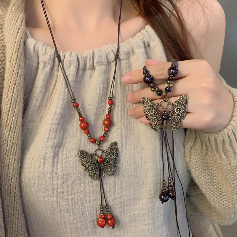 Vòng cổ Mặt Hình Bướm Phong Cách Dân Tộc Cổ Điển Cho Nữ