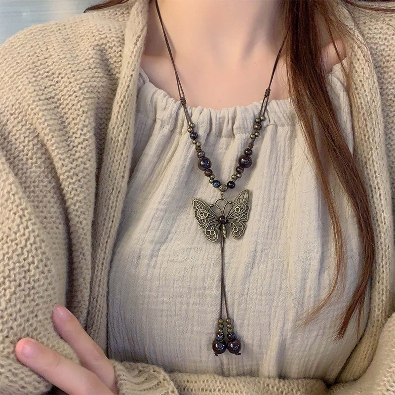 Vòng cổ Mặt Hình Bướm Phong Cách Dân Tộc Cổ Điển Cho Nữ