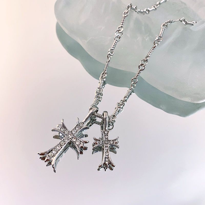 Vòng cổ Mặt Thánh Giá Đính Đá Kim Cương Toàn Diện Phong Cách Âu Mỹ Cho Cặp Đôi