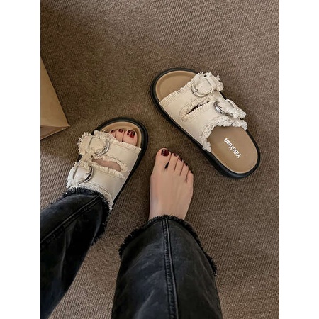 Dép Bánh Mì Đế Cao Nữ Denim Dày Mùa Hè Mới Giản Dị