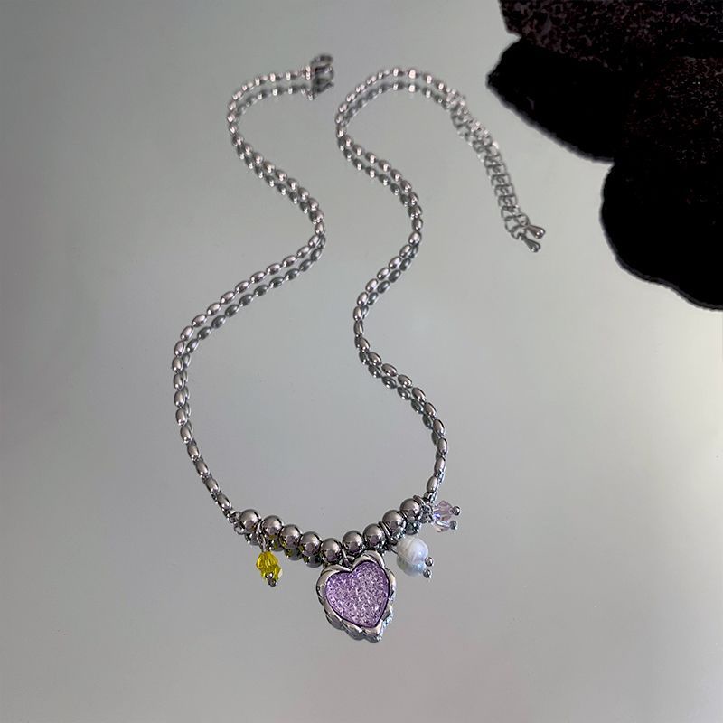 Vòng cổ Mặt Hình Trái Tim Màu Tím Mơ Mộng Dễ Thương Cao Cấp Cho Nữ