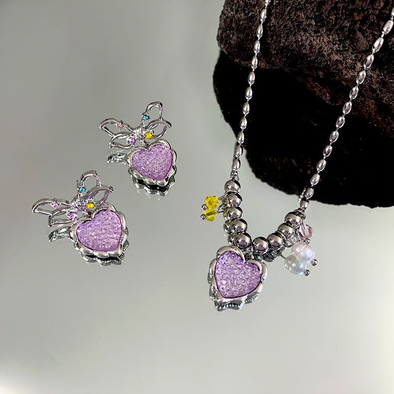 Vòng cổ Mặt Hình Trái Tim Màu Tím Mơ Mộng Dễ Thương Cao Cấp Cho Nữ