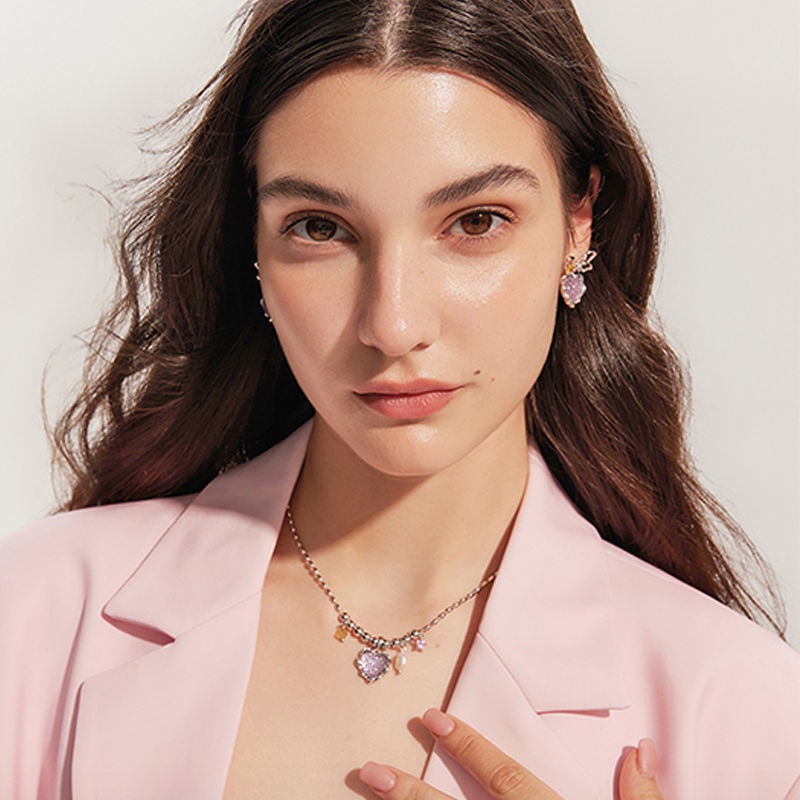 Vòng cổ Mặt Hình Trái Tim Màu Tím Mơ Mộng Dễ Thương Cao Cấp Cho Nữ