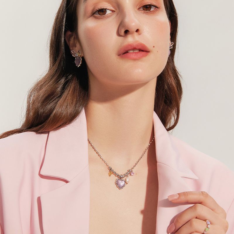 Vòng cổ Mặt Hình Trái Tim Màu Tím Mơ Mộng Dễ Thương Cao Cấp Cho Nữ
