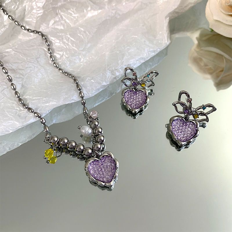 Vòng cổ Mặt Hình Trái Tim Màu Tím Mơ Mộng Dễ Thương Cao Cấp Cho Nữ