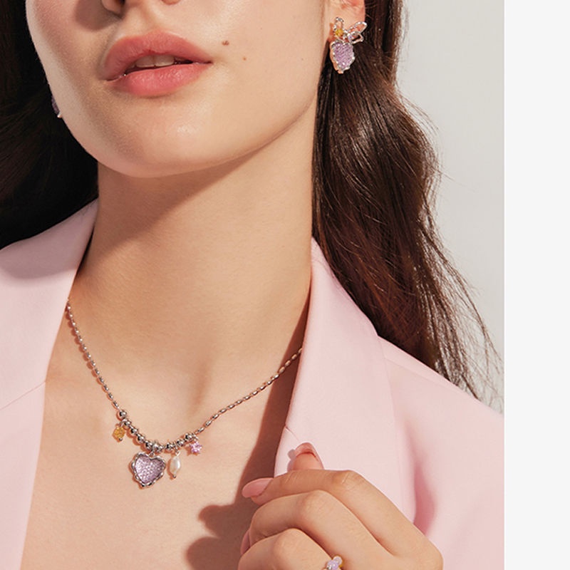 Vòng cổ Mặt Hình Trái Tim Màu Tím Mơ Mộng Dễ Thương Cao Cấp Cho Nữ