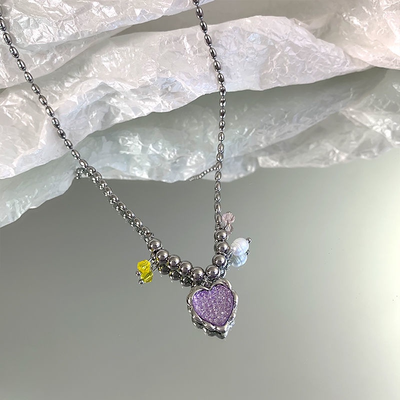 Vòng cổ Mặt Hình Trái Tim Màu Tím Mơ Mộng Dễ Thương Cao Cấp Cho Nữ