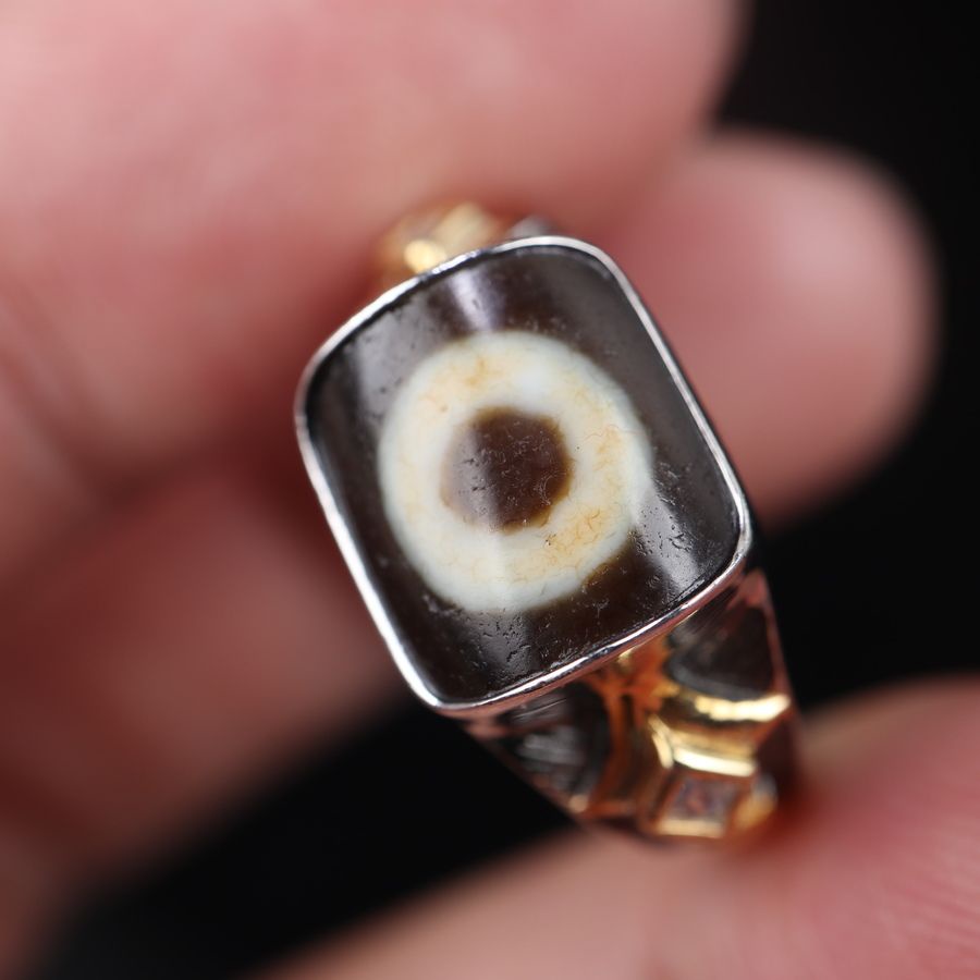 Nhẫn Mạ Bạc 6.29 Dát Đá Dzi Thủ Công Phong Cách Đài Loan Cổ Điển Cho Nam Và Nữ