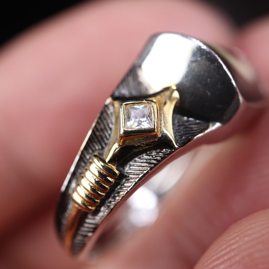 Nhẫn Mạ Bạc 6.29 Dát Đá Dzi Thủ Công Phong Cách Đài Loan Cổ Điển Cho Nam Và Nữ