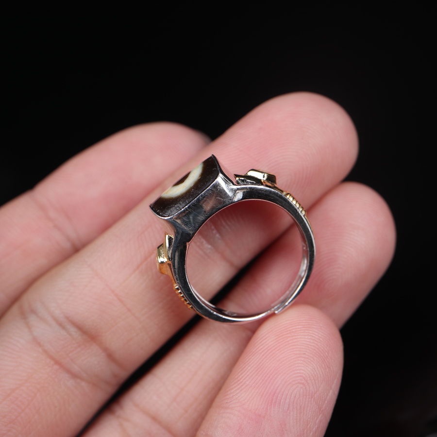 Nhẫn Mạ Bạc 6.29 Dát Đá Dzi Thủ Công Phong Cách Đài Loan Cổ Điển Cho Nam Và Nữ