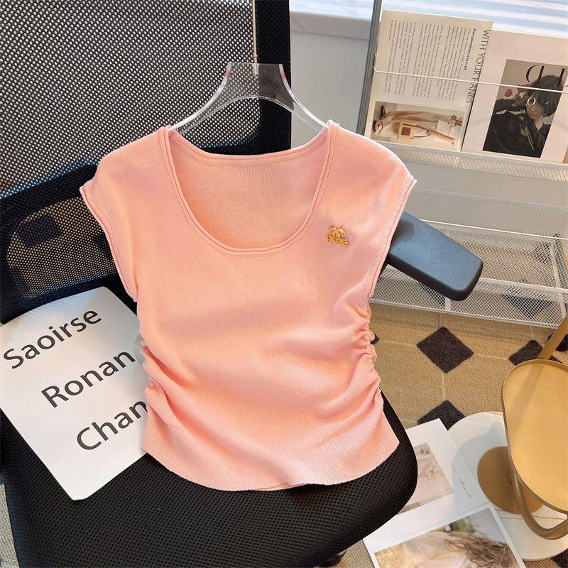 Áo sweater Dệt Kim Không Tay Dáng Ôm Màu Xanh Dương Xếp Ly Thời Trang Mùa Hè Hàng Mới Dành Cho Bạn Nữ