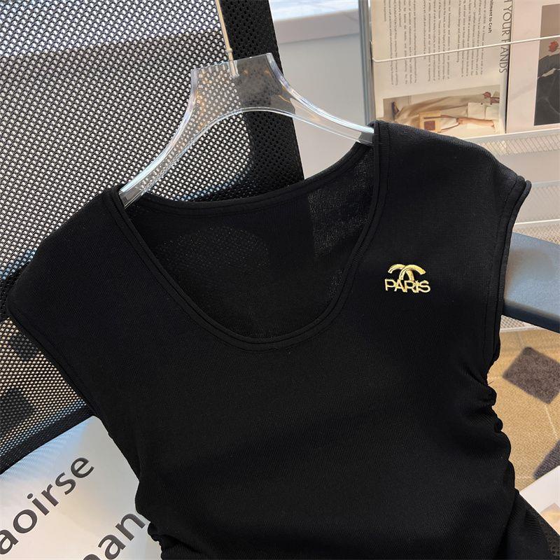 Áo sweater Dệt Kim Không Tay Dáng Ôm Màu Xanh Dương Xếp Ly Thời Trang Mùa Hè Hàng Mới Dành Cho Bạn Nữ