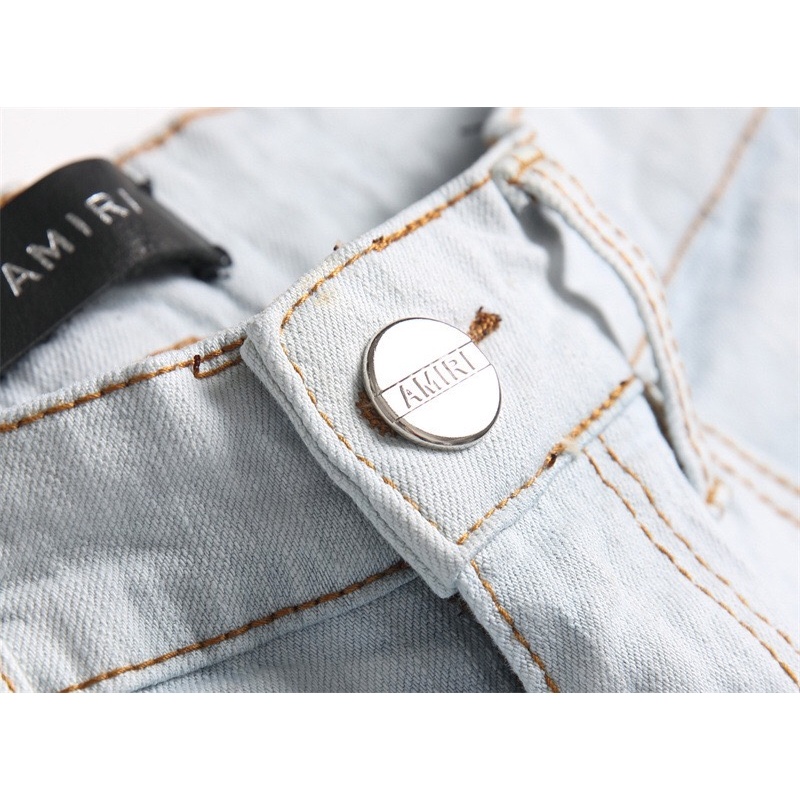 Quần Jean Xanh Nhạt Dáng Ôm Rách Gối Amiri Mới