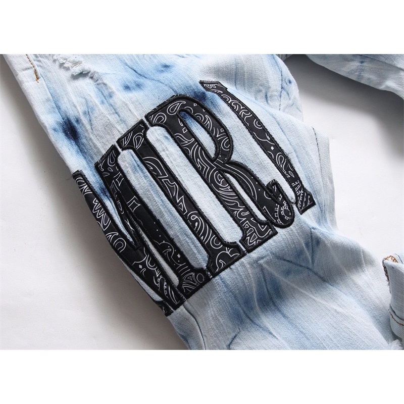 Quần Jean Xanh Nhạt Dáng Ôm Rách Gối Amiri Mới