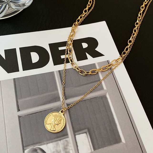 Vòng cổ Kim Loại Mặt Hình Chân Dung Phong Cách Âu Mỹ Sang Trọng Cho Nữ