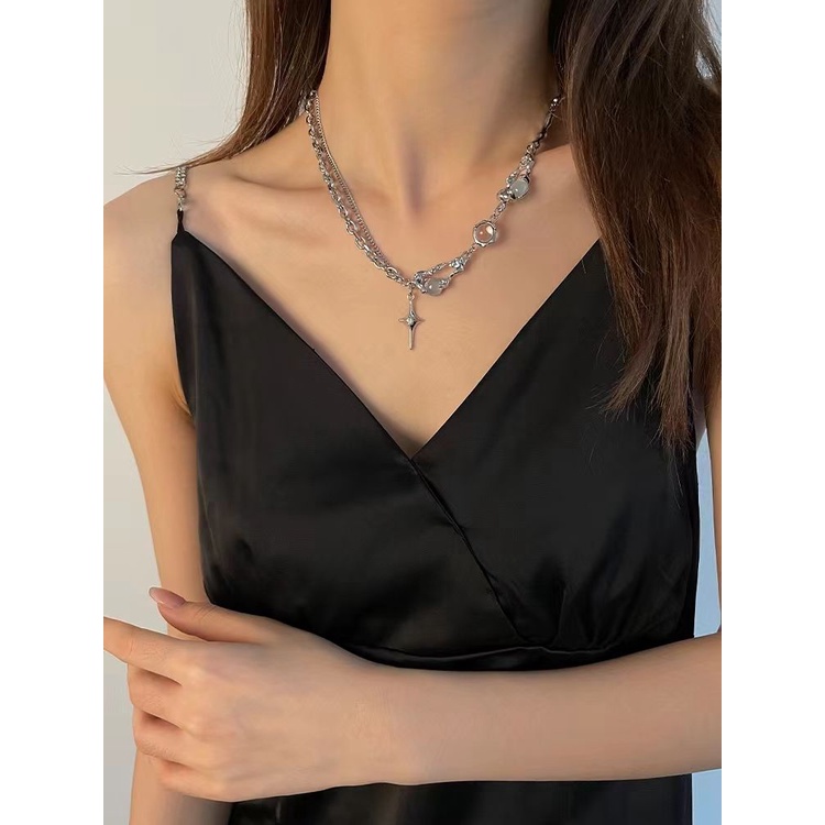 Vòng cổ Mặt Chữ Thập Đính Đá Zircon Phong Cách Ngọt Ngào Cho Nữ Se