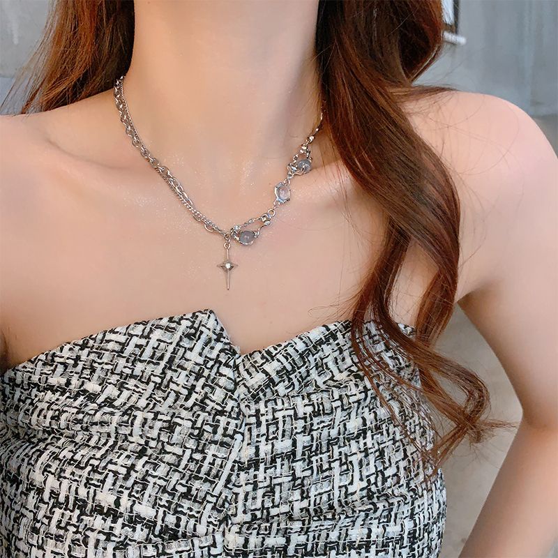 Vòng cổ Mặt Chữ Thập Đính Đá Zircon Phong Cách Ngọt Ngào Cho Nữ Se