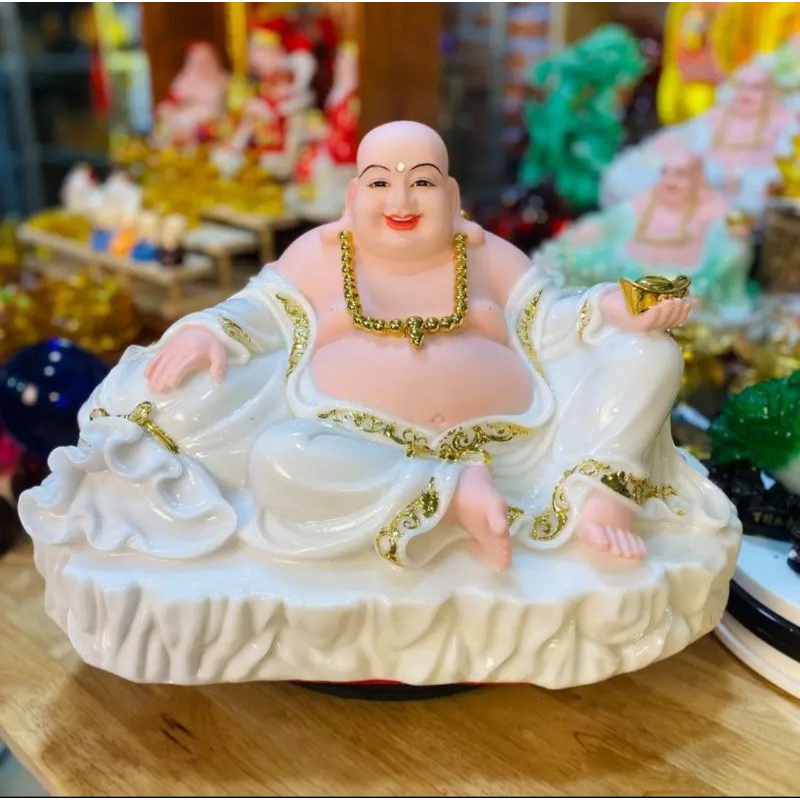 Tượng Phật Di Lạc ngồi 16inch ngang 40cm màu trắng