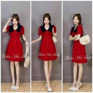 [QTNEW623] Đầm nữ cột nơ eo cổ bèo cài nút siêu xinh dự tiệc dạo phố