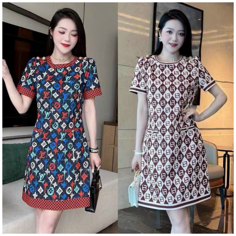 HÀNG NHẬP - ĐẦM SUÔNG LỤA LV,FD TẶNG KÈM HOA TAI THỜI TRANG