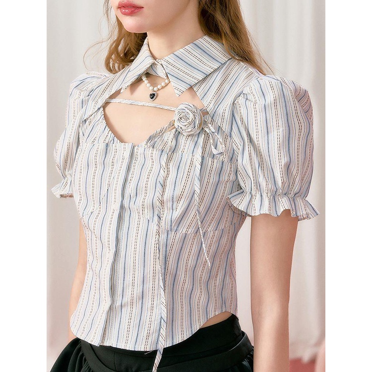 Bộ Áo Tay Phồng Họa Tiết Kẻ Sọc Và Chân Váy Chữ a Thời Trang 2023 Phong Cách Anh Quốc Mới